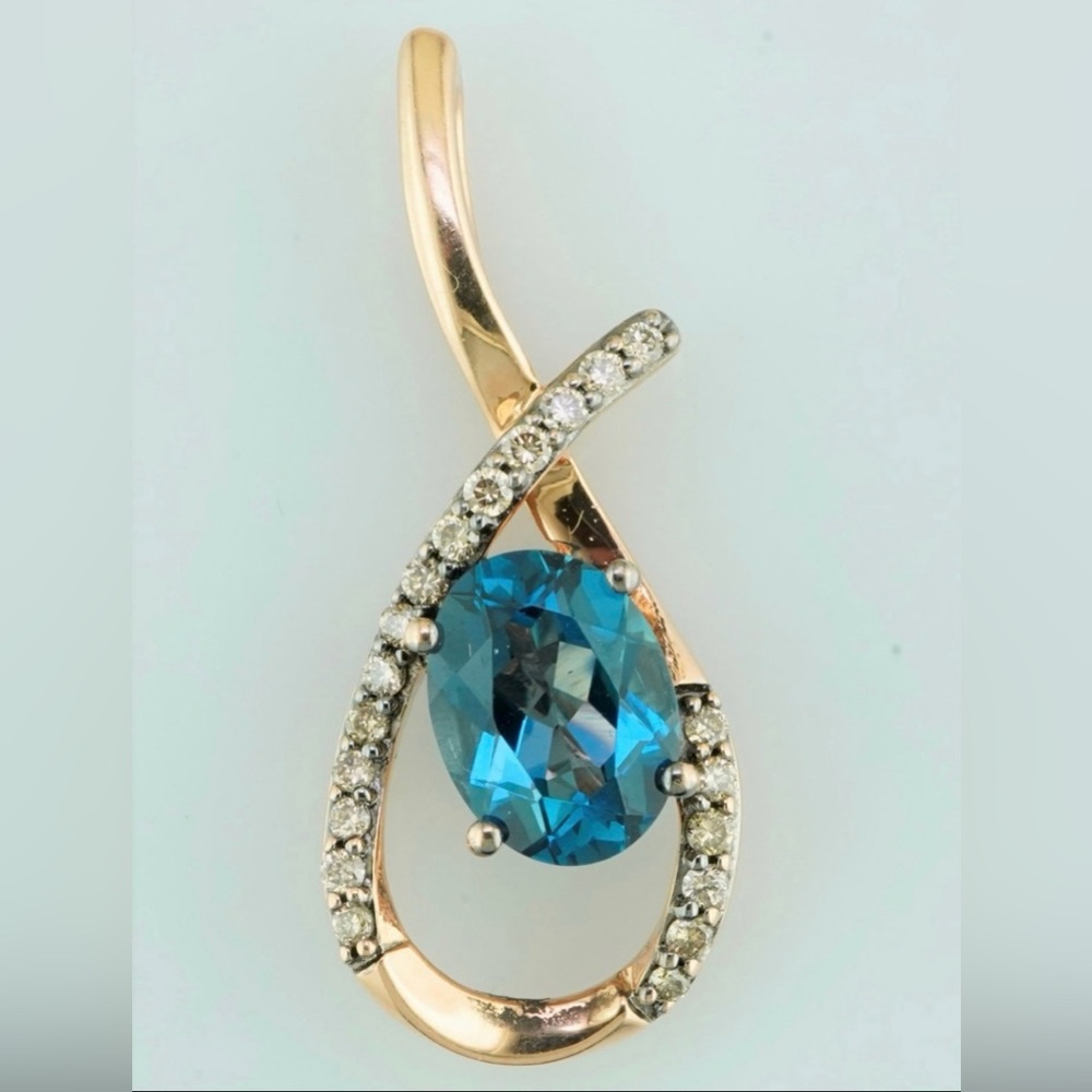 14k diamond and blue topaz LeVian pendant